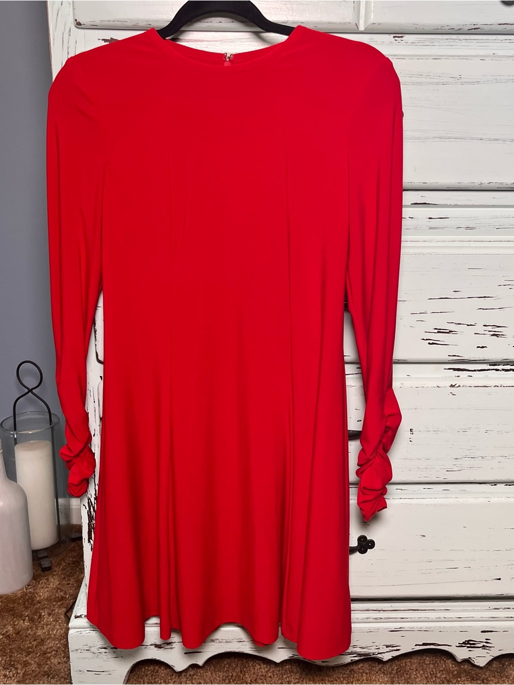 Ralph Lauren Red Long-Sleeve Tie Cuff Swing Dress. Size 2P.